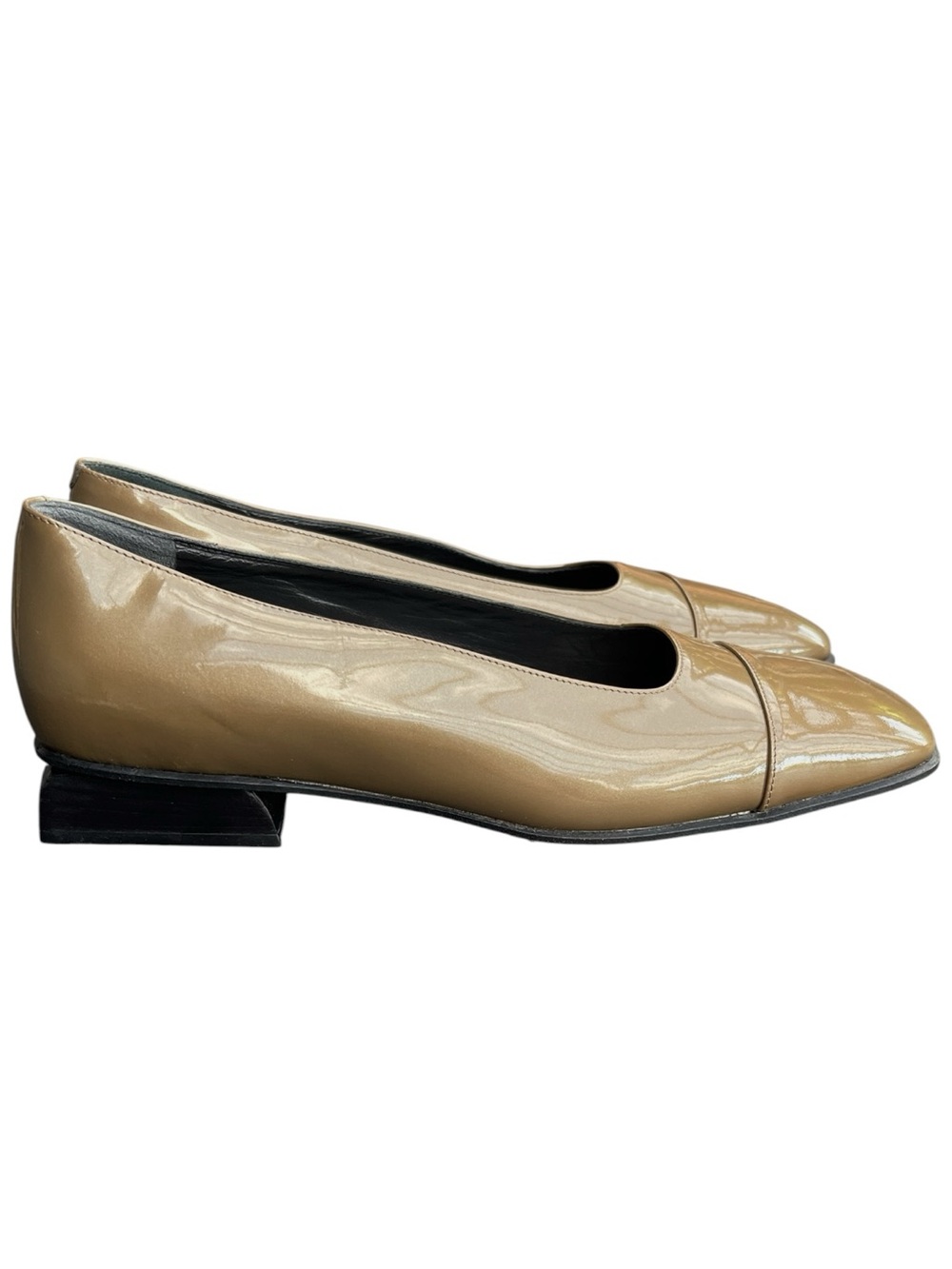 New Vintage Bally Trives Bronze Square Heel/Toe Patent Leather Loafer (5.5)